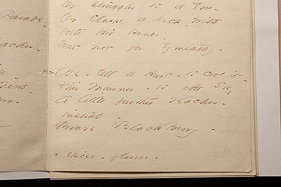 The dashes in this manuscript are a feature of Dickinson’s composition style much studied by scholars. They can slant up or down or be long or short.