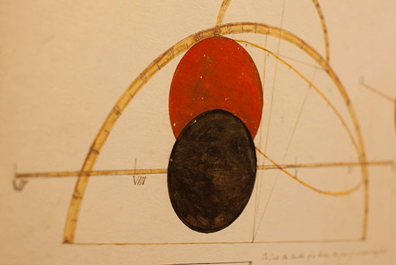 A detail from “Solar and Lunar Eclipse,” a mathematical thesis by Joel Giles, Class of 1829. It’s one of 406 such colorfully illustrated final papers in Harvard collections, most from between 1780 and 1830.