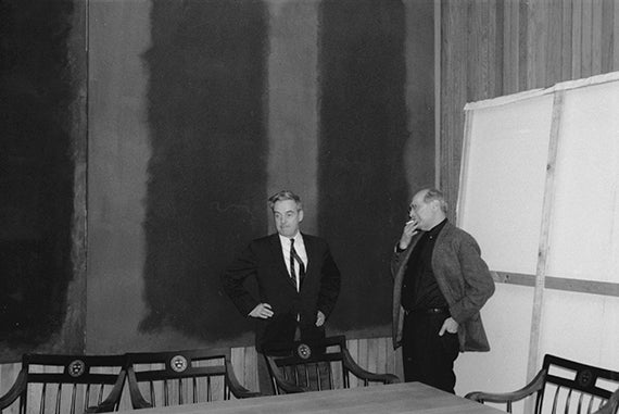 John Coolidge and Rothko (right) in front of "Panel Two" and "Panel Three" of the Harvard murals. Photo by Elizabeth H. Jones