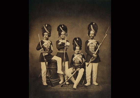 An 1860s portrait of Imperial Palace grenadiers captures the details of their uniforms, and their mustaches.