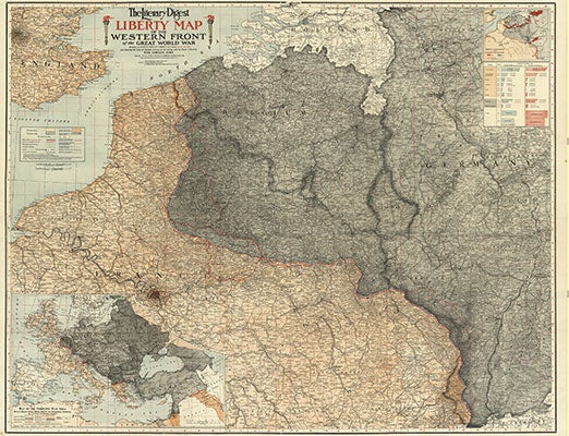This 1918 rendering shows the enormity of the territory controlled by Central Powers in gray. Published in a magazine for an American audience, the map was advertised as a way to follow the “adventures” of soldiers on the front.