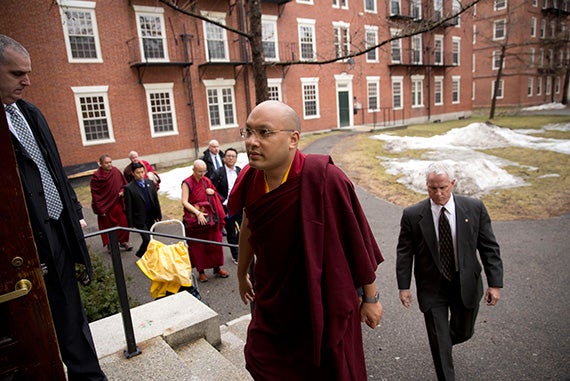 The Karmapa met with undergraduates at Phillips Brooks House. He'd also joined a group of about 15 undergrads for lunch earlier in the day.