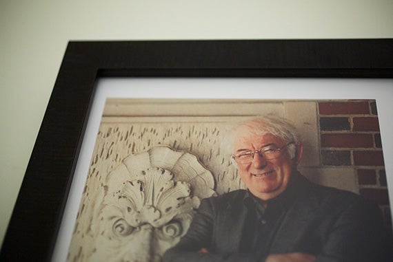 A picture of the late Seamus Heaney graces one of the walls in the Adams House suite that was recently dedicated in his honor.