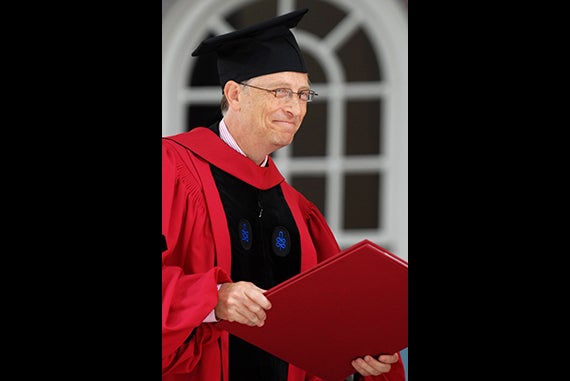 Microsoft founder Bill Gates returns to Harvard to collect his honorary degree. He urged the Class of 2007 to change the world for the millions of people who live in poverty and die of preventable diseases each year. Photo by Neal Hamberg/Bloomberg News
