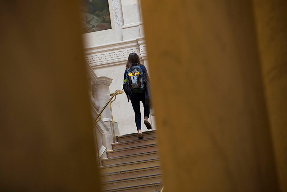Ascending Widener’s grand staircase. Photos by Stephanie Mitchell/Harvard Staff Photographer