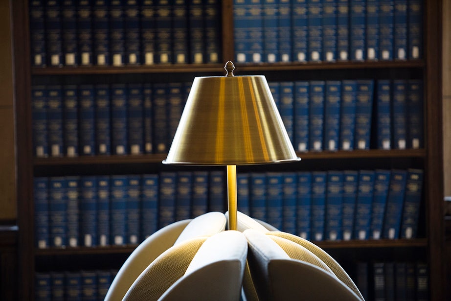 A reading lamp inside Loker Reading Room.