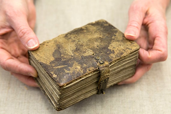 Included in the Harvard Law School Library’s collection are miniature compilations of English statutes such as this one, circa 1300. Only five inches long, this small book begins with the Magna Carta, and would have been typically tucked into a lawyer or judge’s sleeve and carried into court.