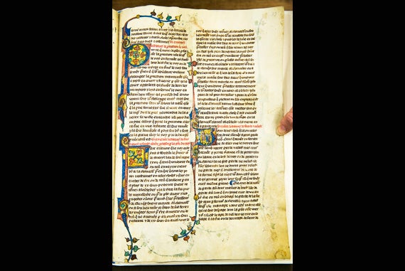 Many of the HLS Library’s statutory manuscript pages are ornately decorated, like this one, circa 1300, which features bright colors, illustrations, and gold leaf embellishments.