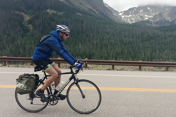 July 19: On their teaching and biking journey across America, the Spokes team passed through several great mountain ranges, including the Appalachians, the Rockies, and the Sierra Nevadas. Here, MIT student Drew Bent cycles down from Cameron Pass in the Rockies.