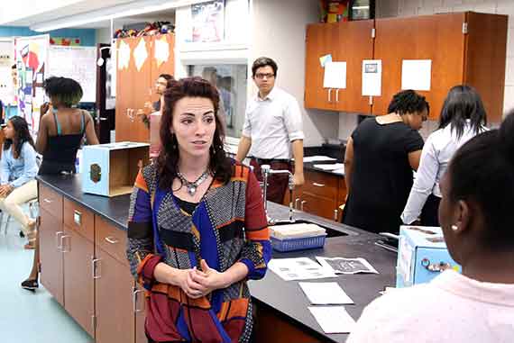 Cambridge Rindge and Latin School chemistry teacher Jessilyn Reese explains the different labs where students can explore the art of science.
