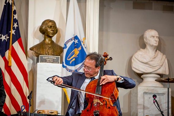 Yo-Yo Ma and the Silk Road Ensemble opened the evening of discussion on a musical note. Rose Lincoln/Harvard Staff Photographer