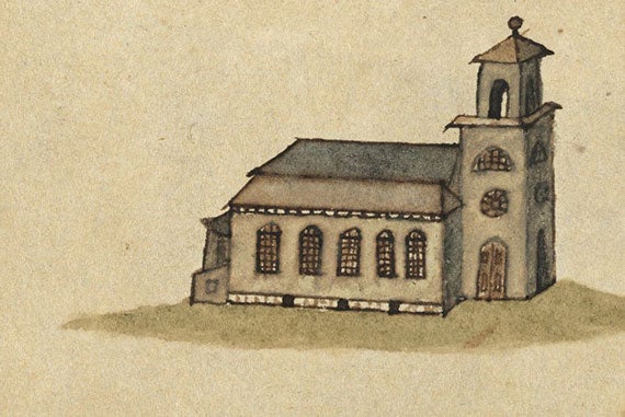 A watercolor of Christ Church (ca. 1781) by Joshua Green is among the 150,000 items in Harvard's collection. Courtesy of Harvard University Archives