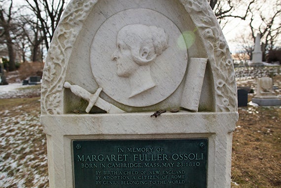 A monument to the journalist and women's rights advocate Margaret Fuller Ossoli inside Mount Auburn Cemetery. Photos by Stephanie Mitchell/Harvard Staff Photographer
