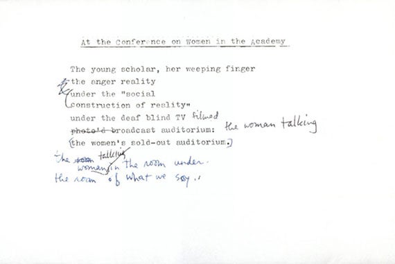 "At the Conference on Women in the Academy" (draft) by Jean Valentine, 2000. Courtesy of Schlesinger Library