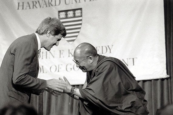 Sen. John Kerry and His Holiness the Dalai Lama at the JFK Jr. Forum, Sept. 10, 1995. Photo by Martha Stewart