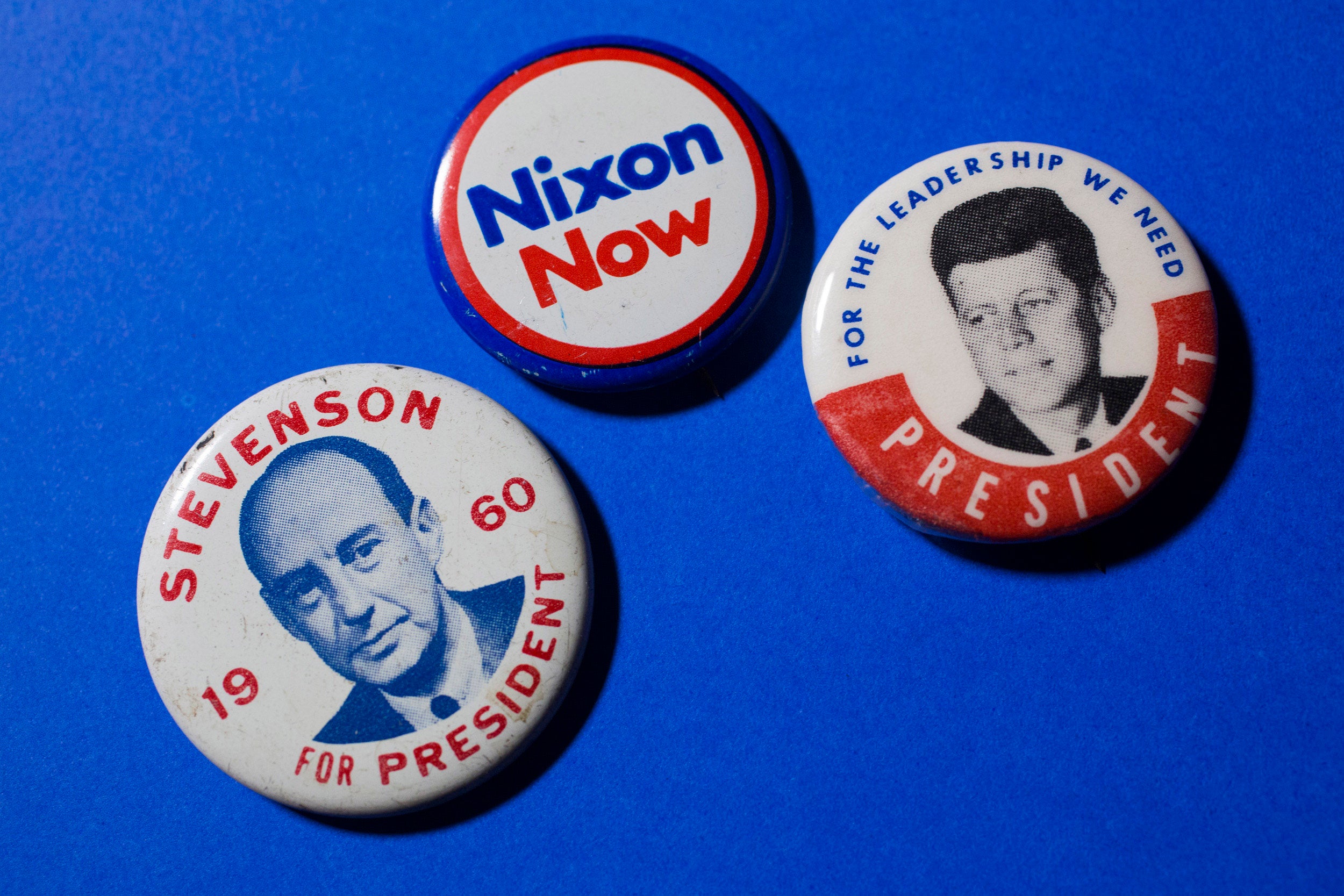 Adlai Stevenson, Richard Nixon, and John F. Kennedy represent three candidates from the 1960 presidential election.