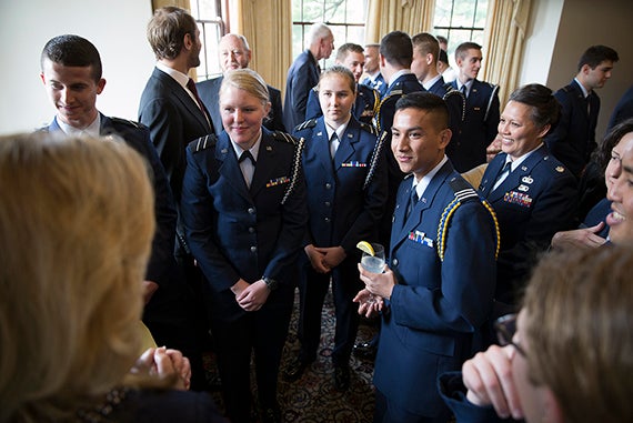 After the signing ceremony, Air Force Secretary Deborah Lee James mingled with ROTC cadets.