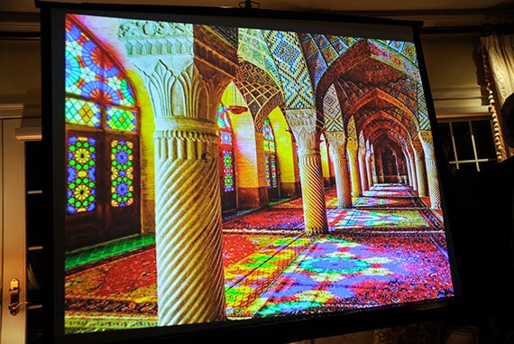 The slide presentation included this picture of a mosque in Iran. 