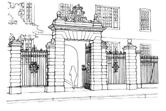 The Class of 1889 Gate. Sketch by Roger Erickson