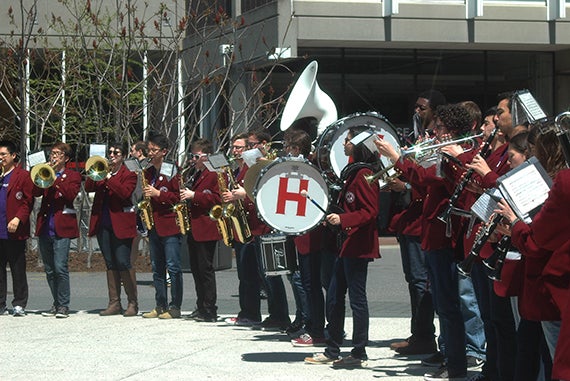 The Harvard University Band was part of the welcoming ceremony kicking off Arts First's Saturday events, which continued well into Sunday. Photo by Erin Tucker