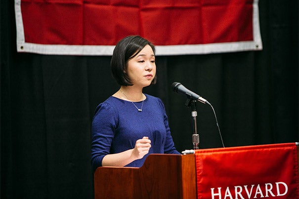 Margery Tong ’17 addresses her fellow midyear graduates
