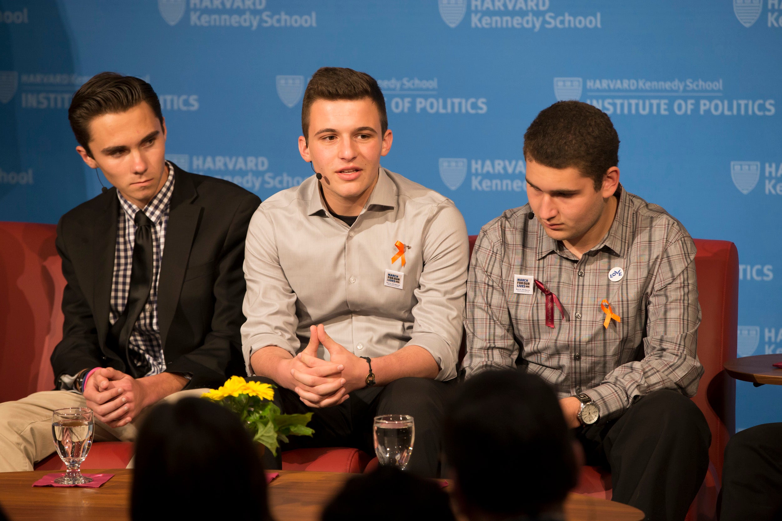 David Hogg (from left), Cameron Kasky, and Alex Wind.