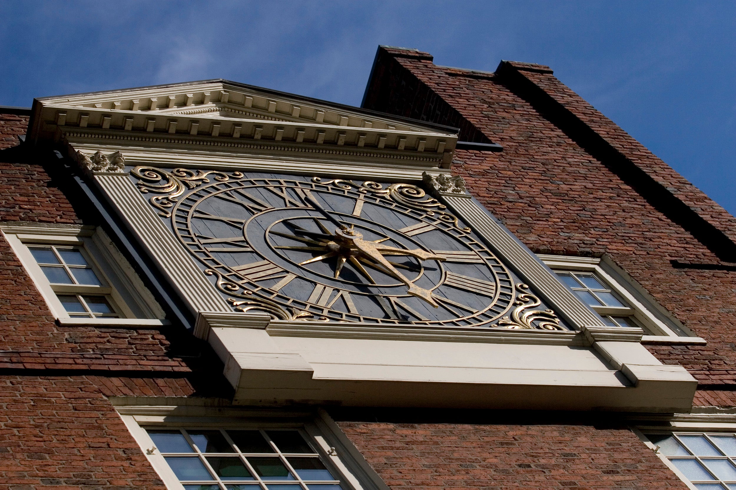 The Massachusetts Hall clock in 2015.