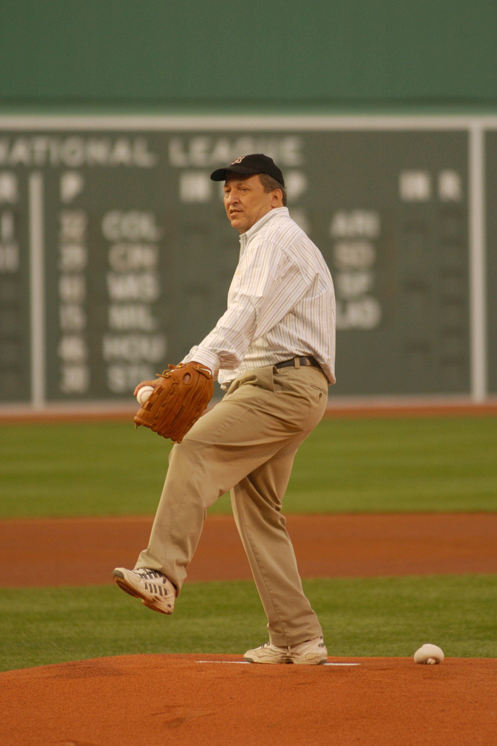 Harvard President Lawrence H. Summers throws out the first pitch.