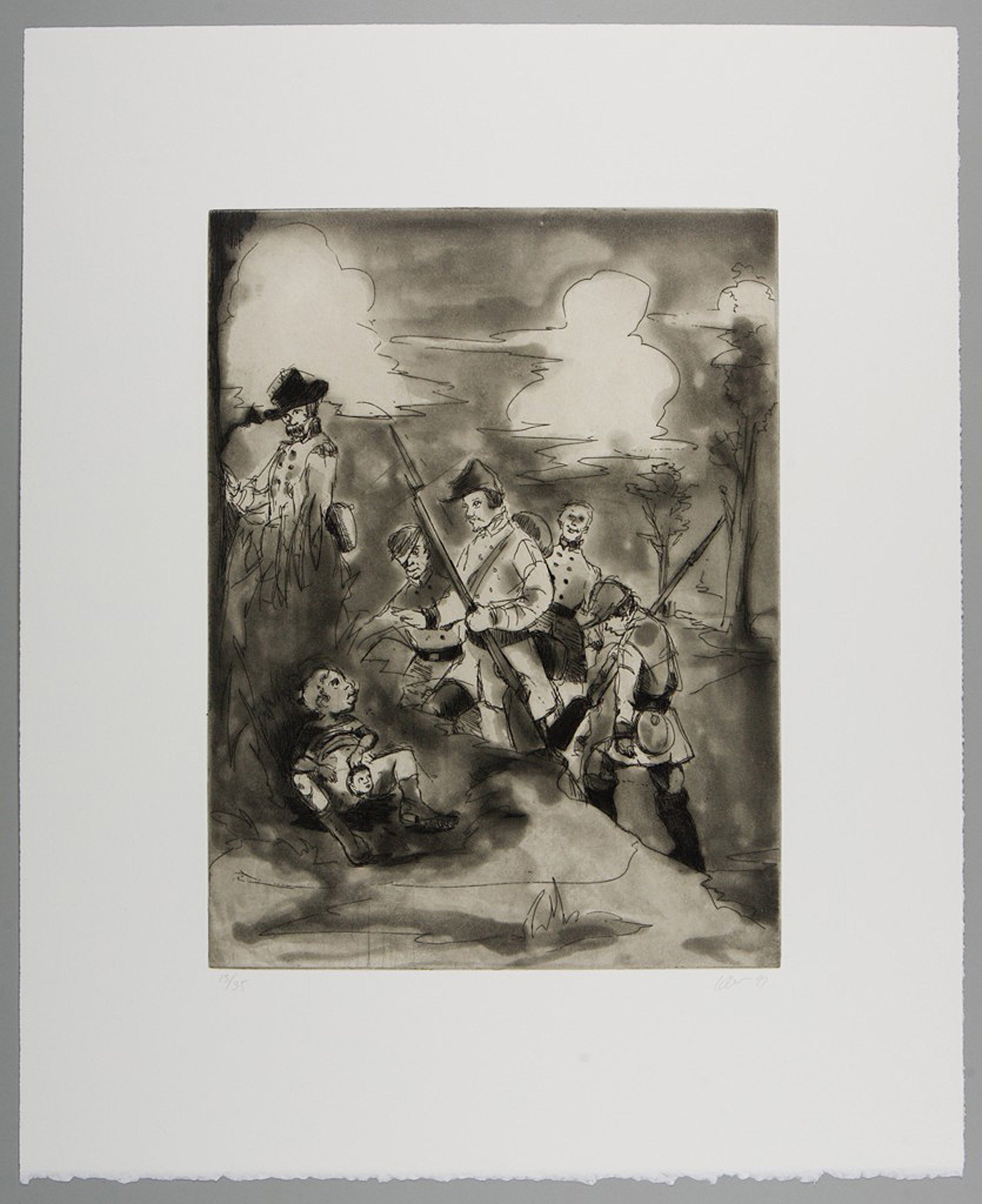 "Li'l Patch of Woods," etching and aquatint on chine collé mounted to medium weight, ivory wove paper by Kara Walker.