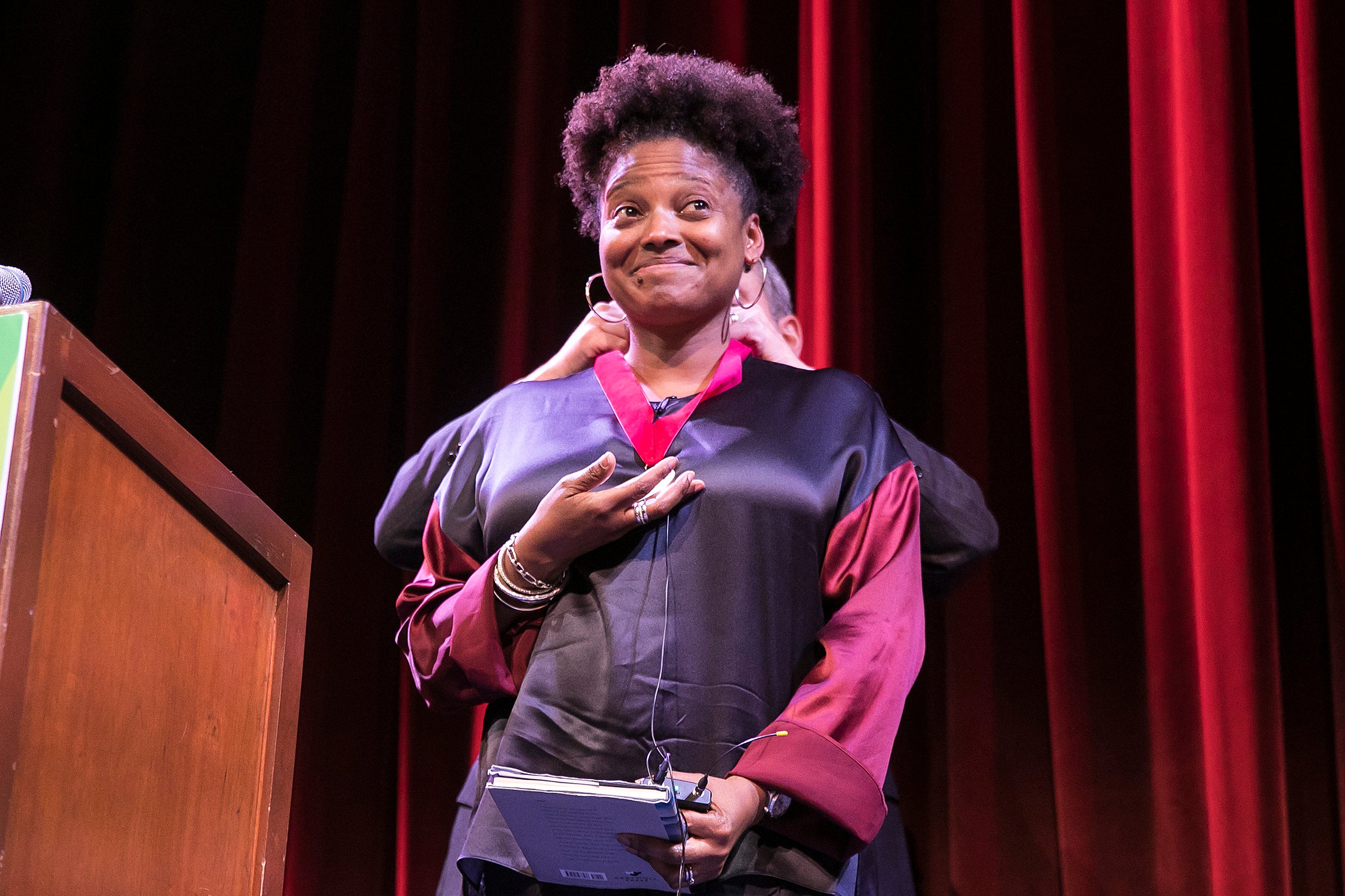 Tracy K. Smith is awarded the Harvard Arts Medal by Larry Bacow