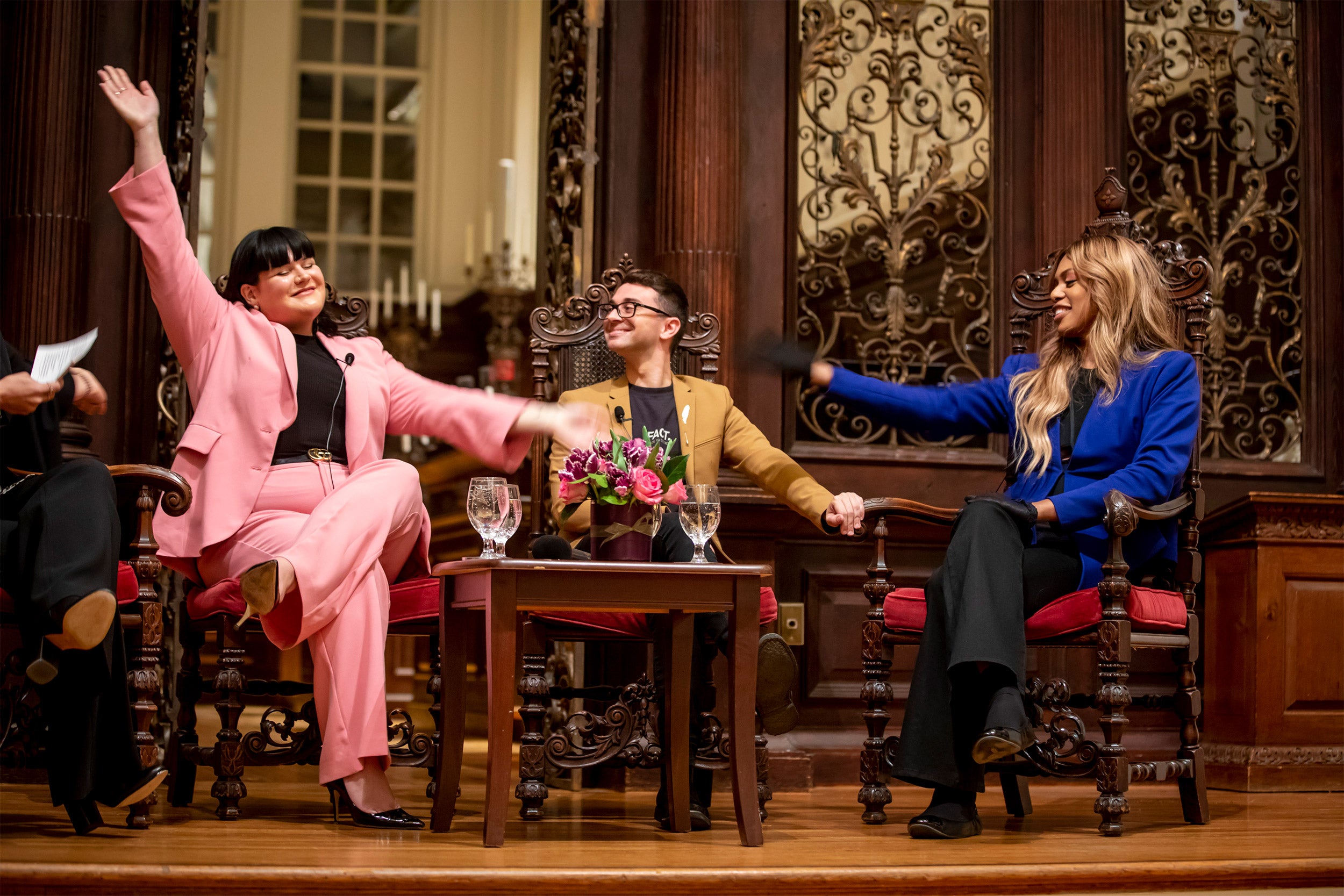 Fashion influencer Nicolette Mason, (from left),; Designer, Christian Siriano, and Actress Laverne Cox