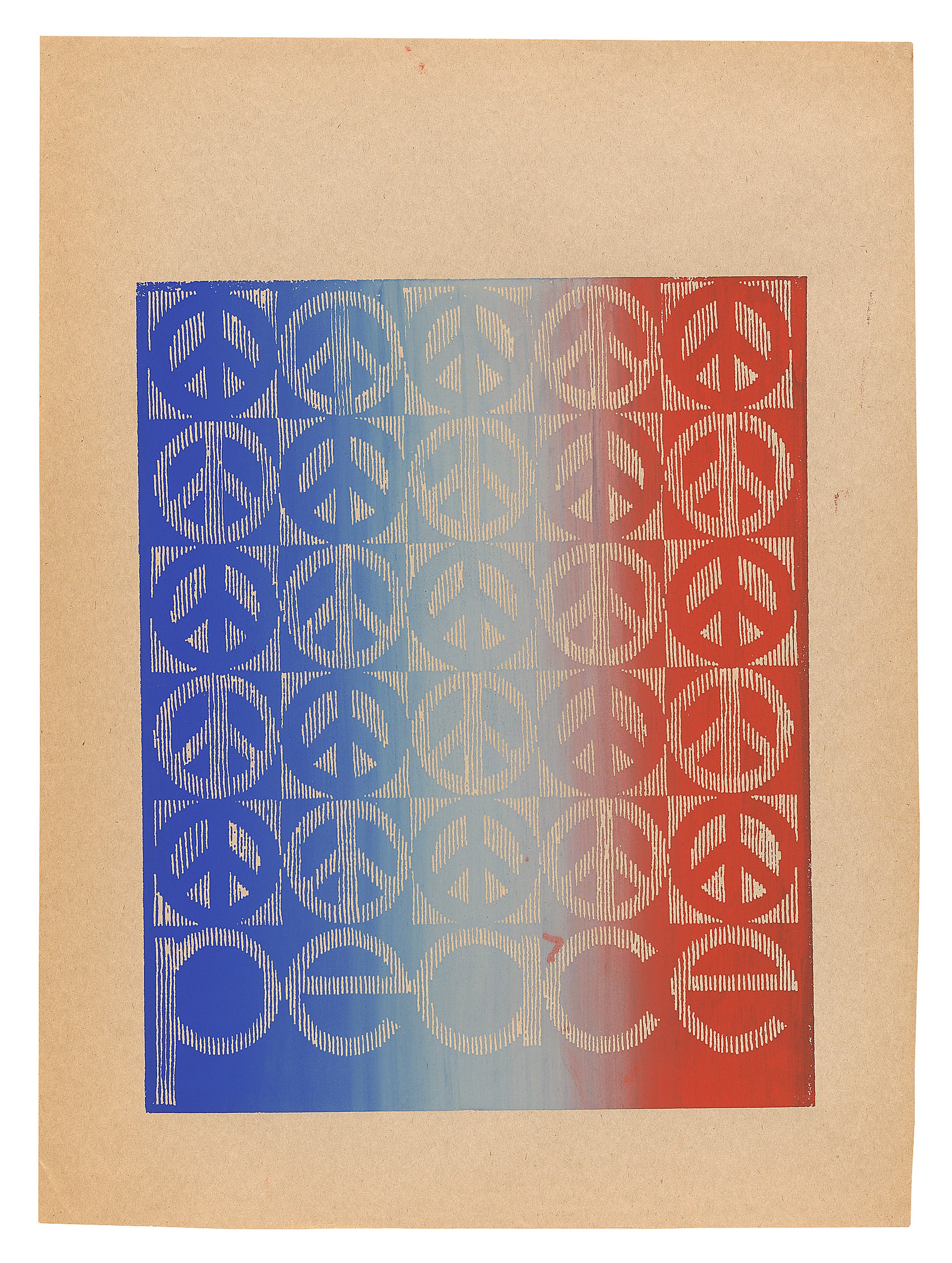 Colorful poster patterned with peace signs.