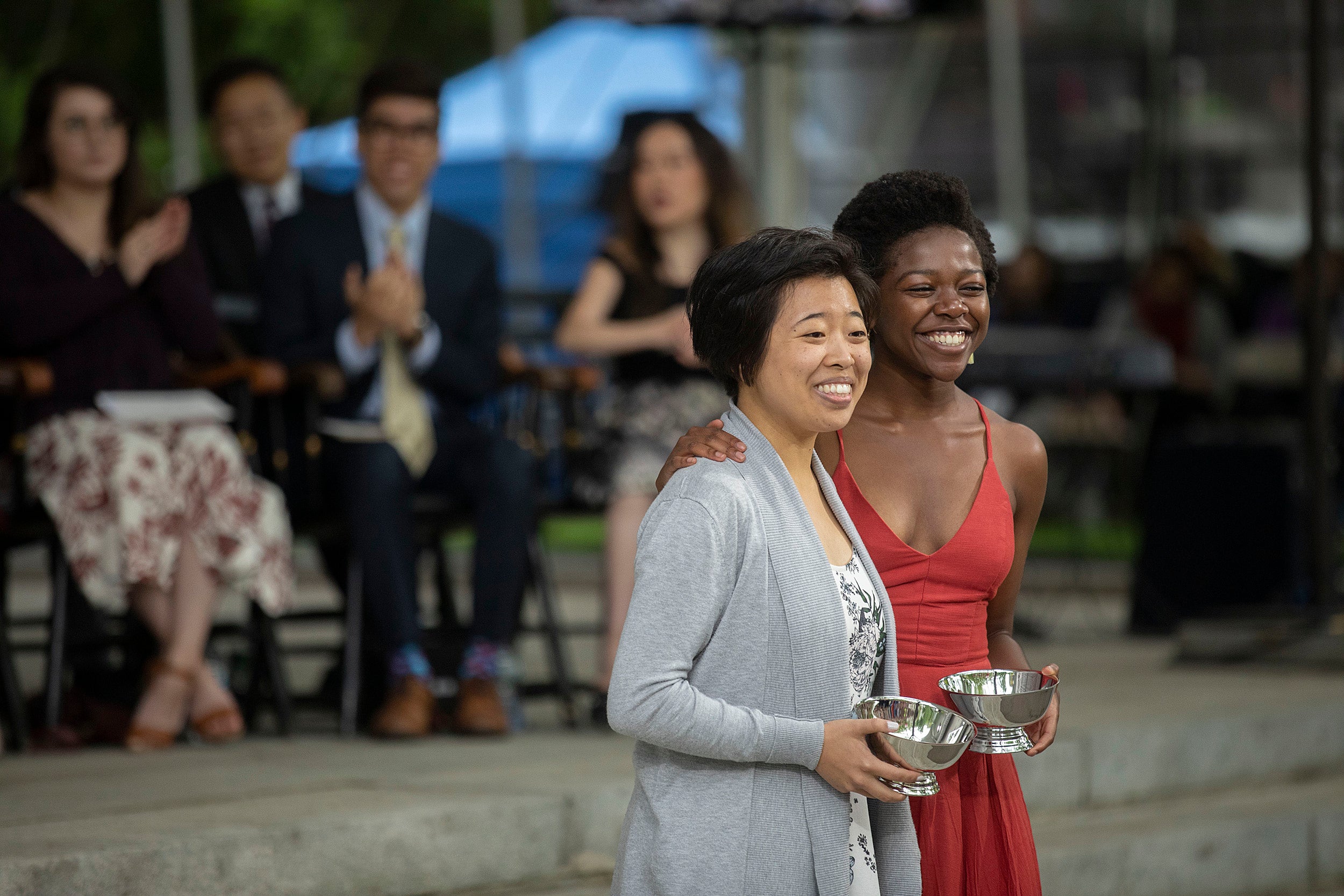 Sally Chen (left) and Jessica Ekeya pose with their awards