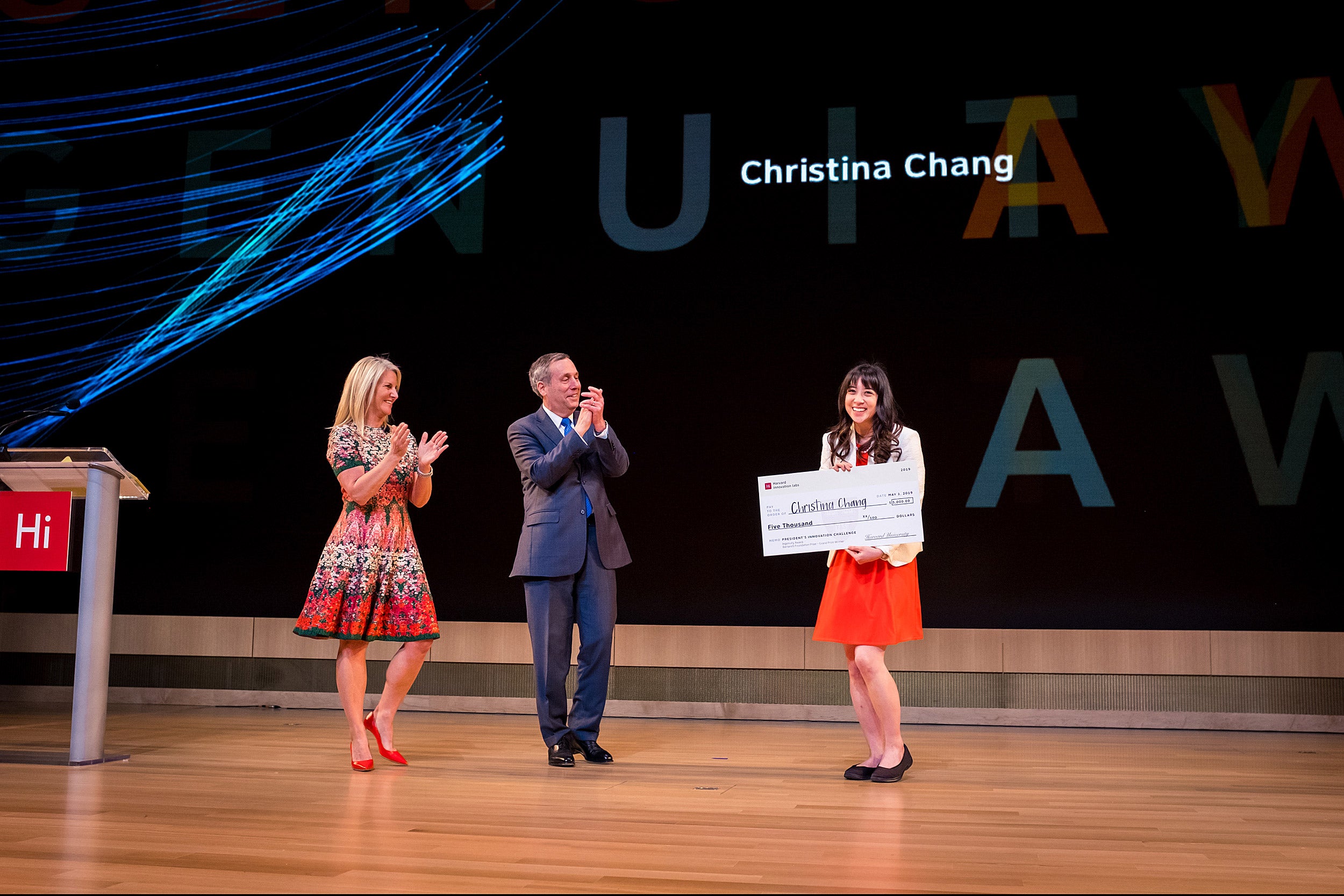 Bacow and Goldstein congratulate Christina Chang