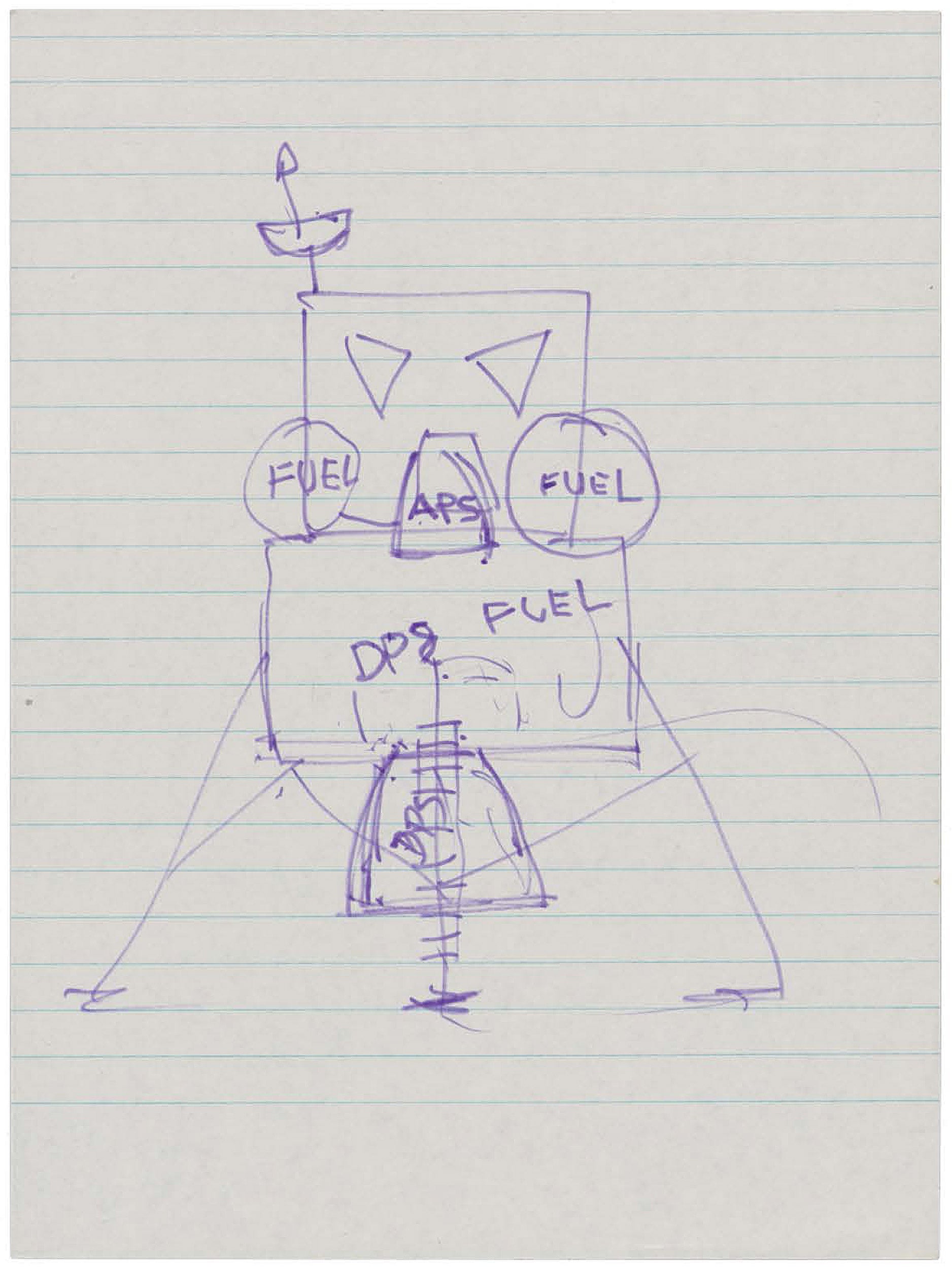 A sketch Neil Armstrong made of the lunar module to explain the upcoming Apollo 11 mission to his father.