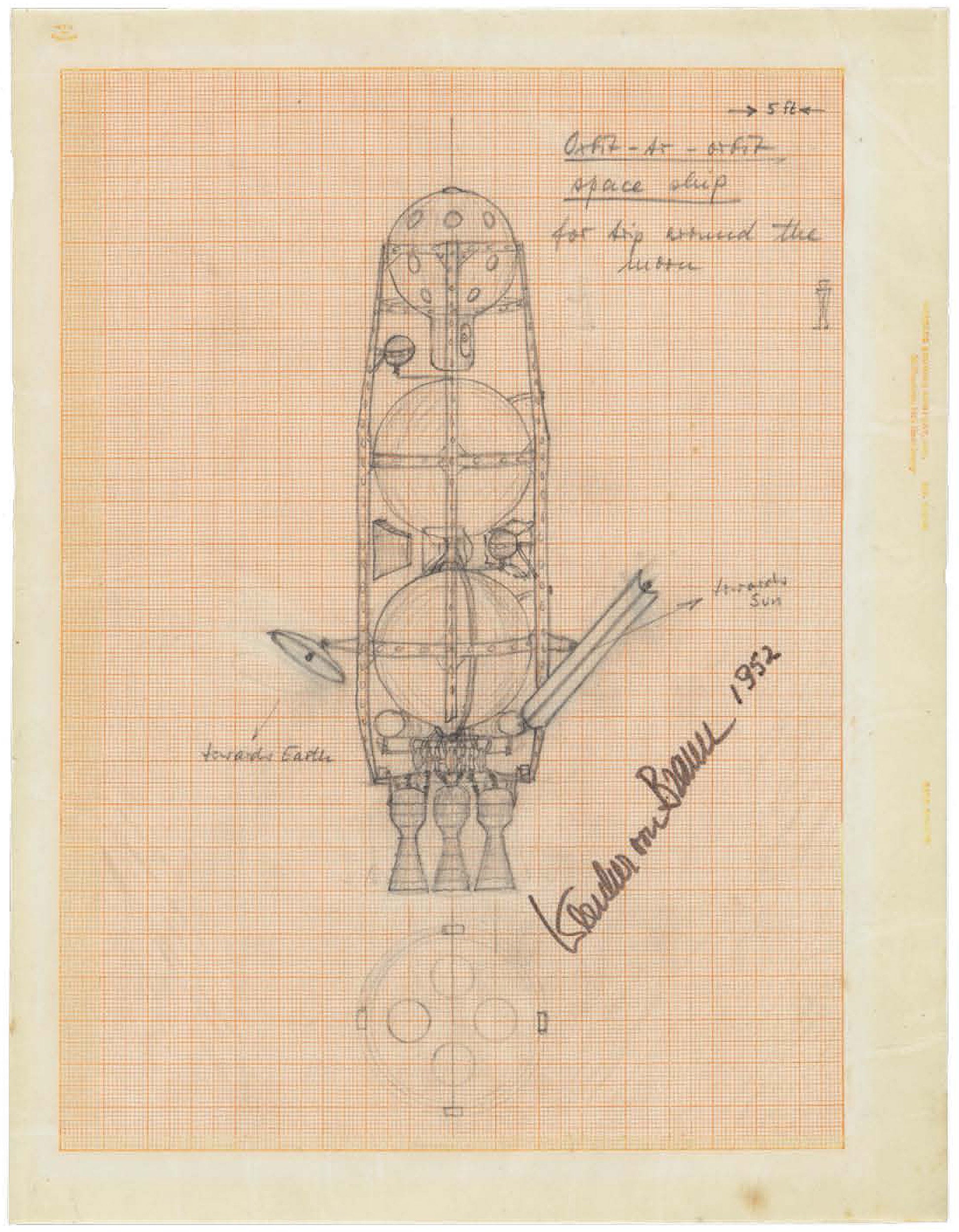 An early rocket drawing by space architect Wernher von Braun.