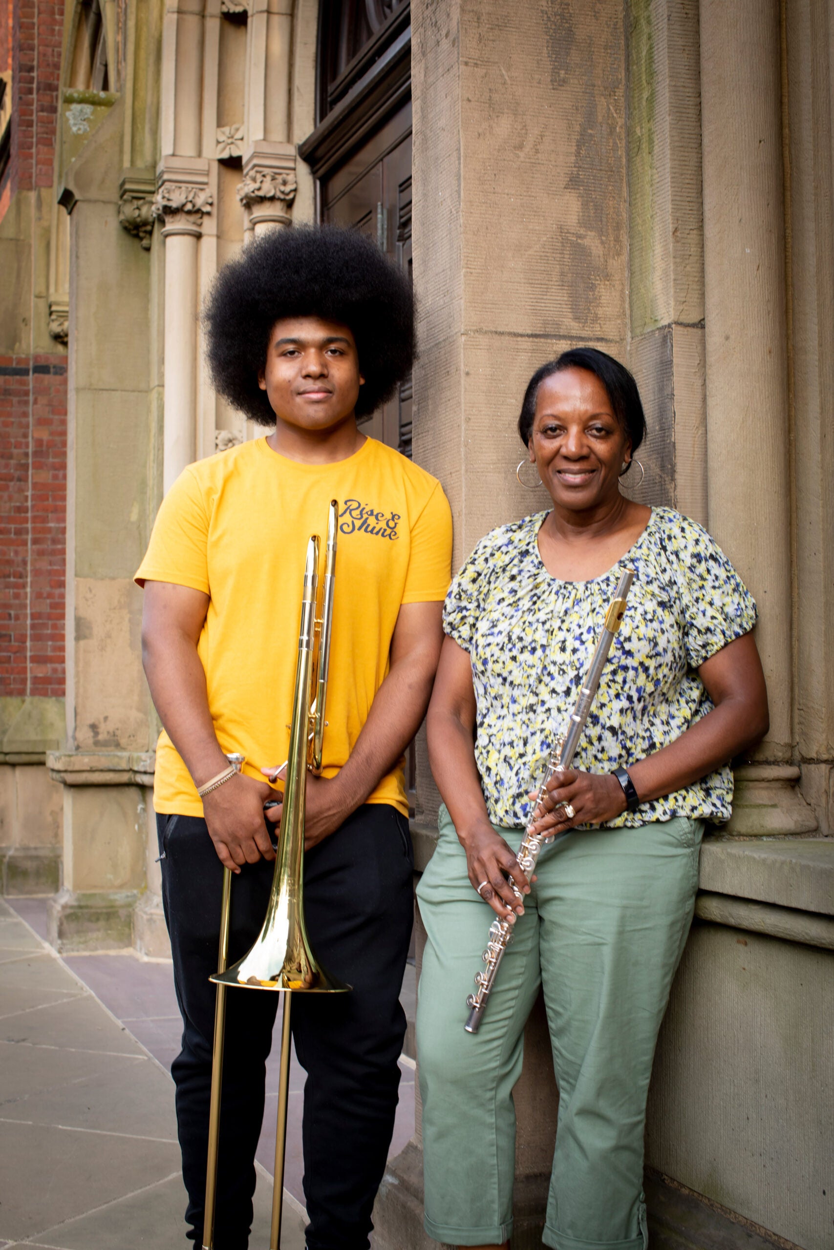 Lewis Bryant and his mother, Helen Bryant play trombone and flute