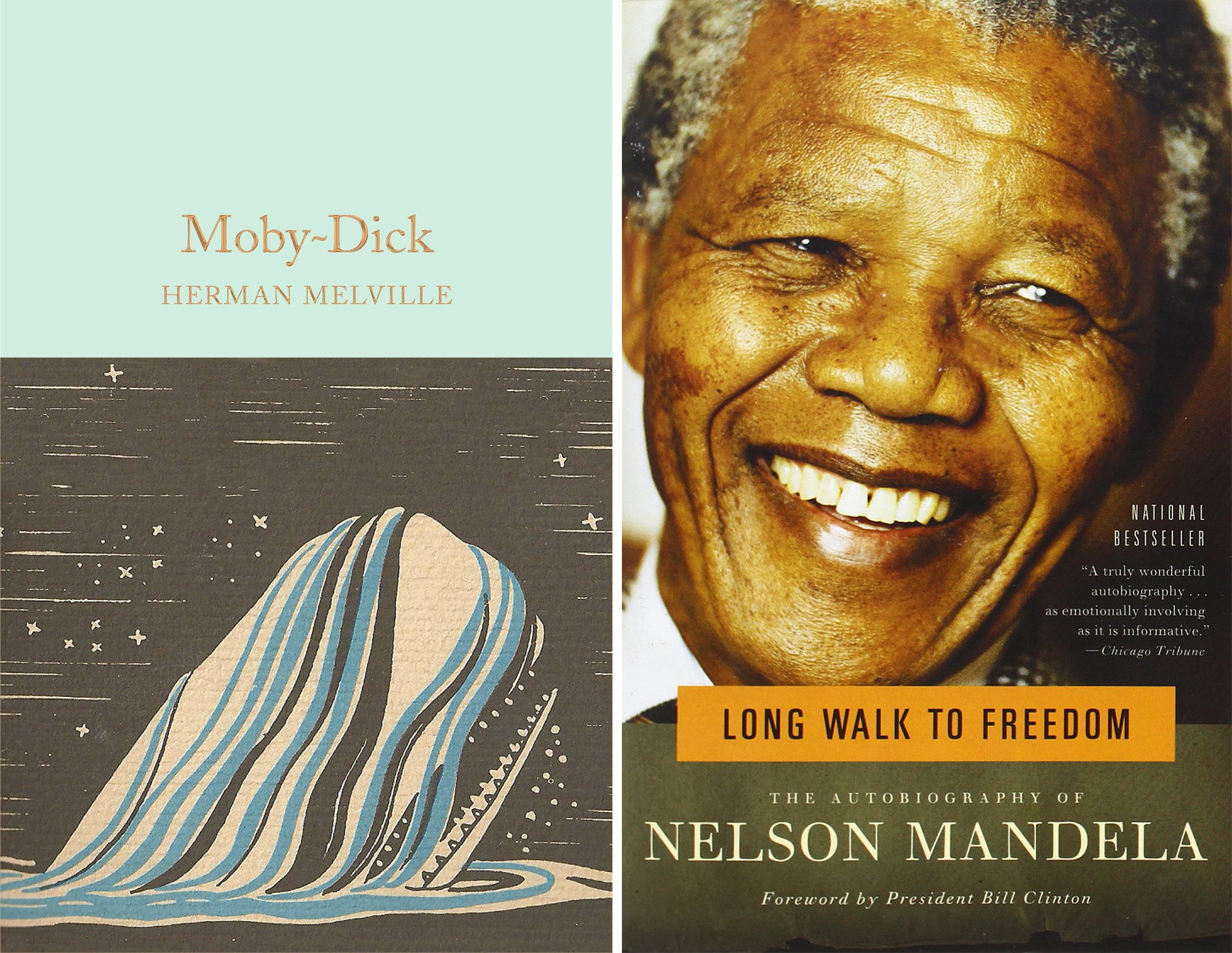 Moby Dick and A Long Walk to Freedom book covers