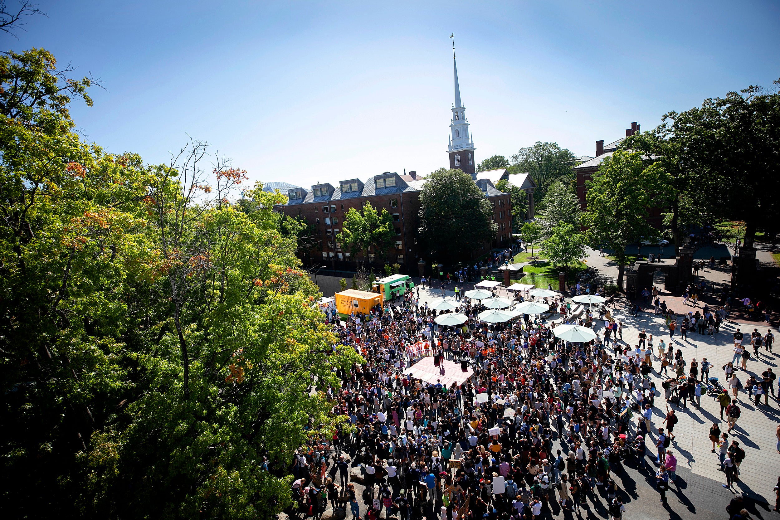 Crowd on Harvard Science Center Plaza