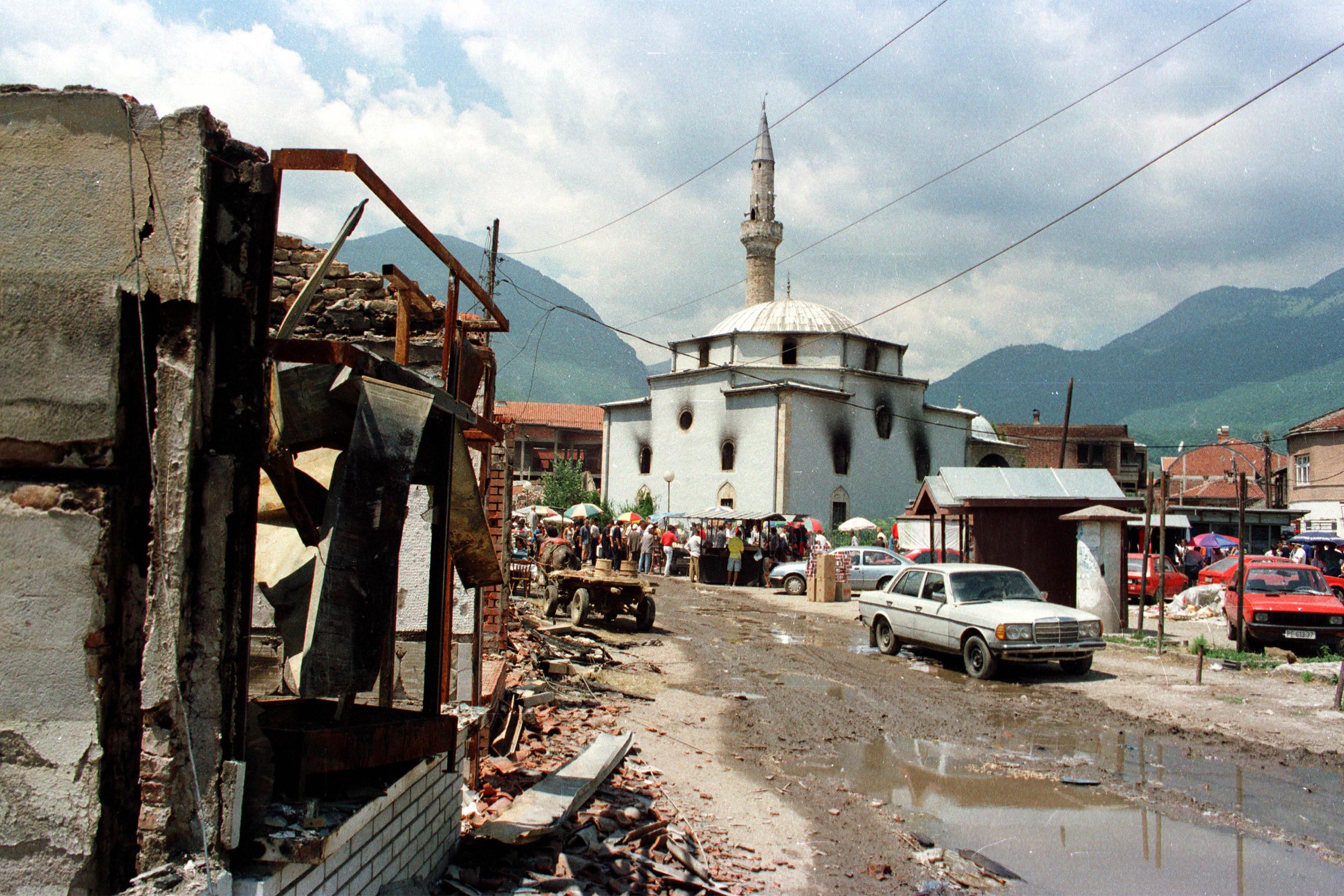 Burned mosque in Kosovo.