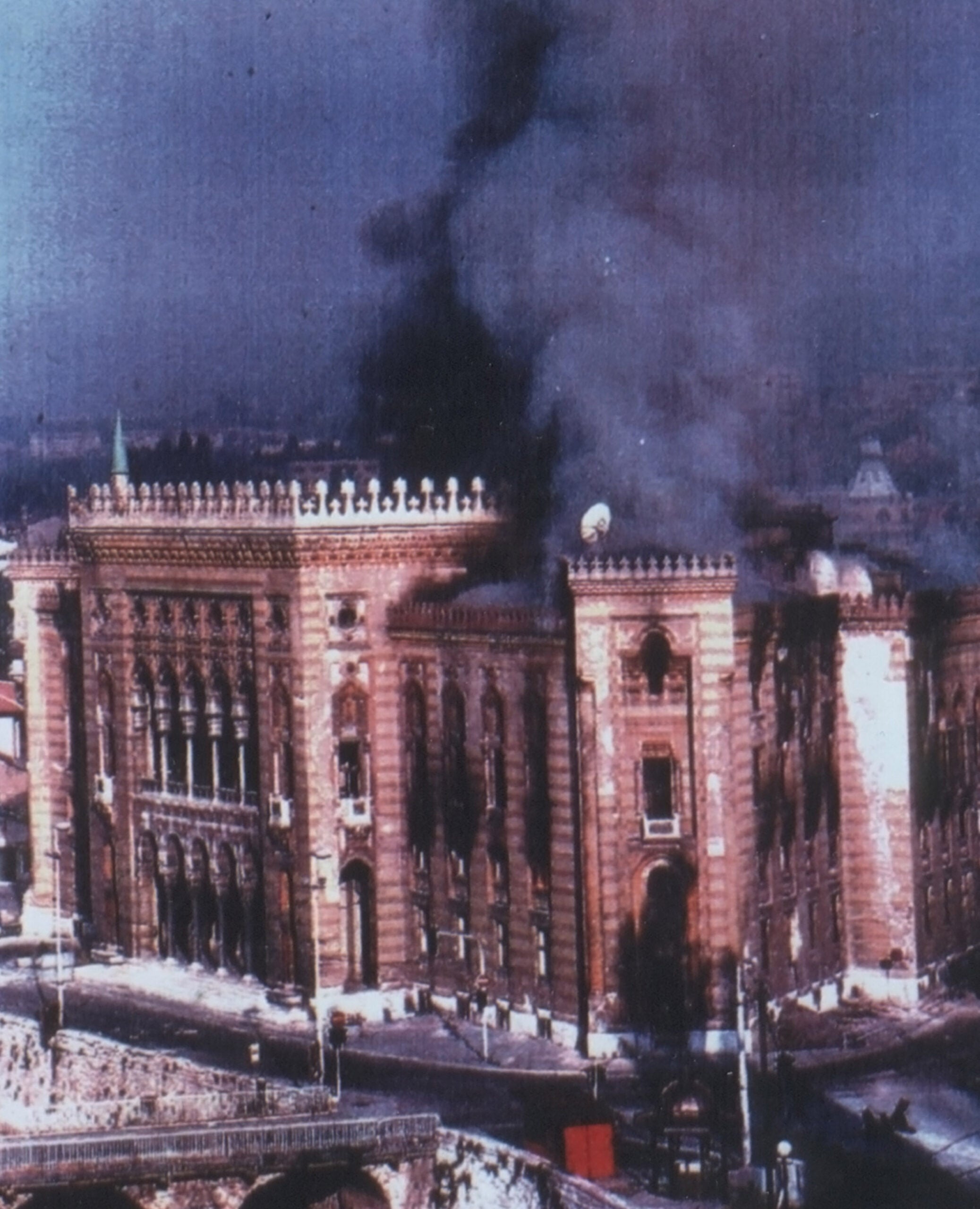 Burning library in Bosnia.