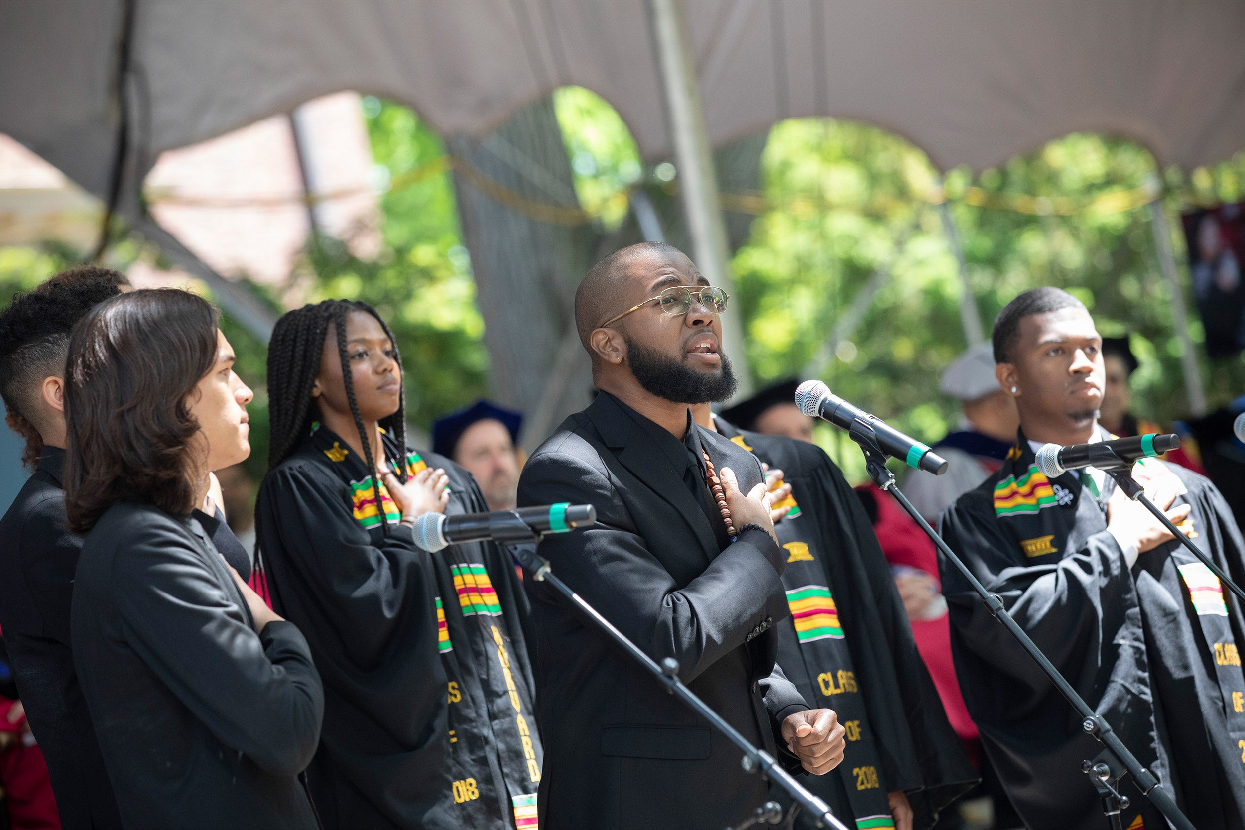 Joshuah Campbell '16 singing at Harvard's commencement in 2018.