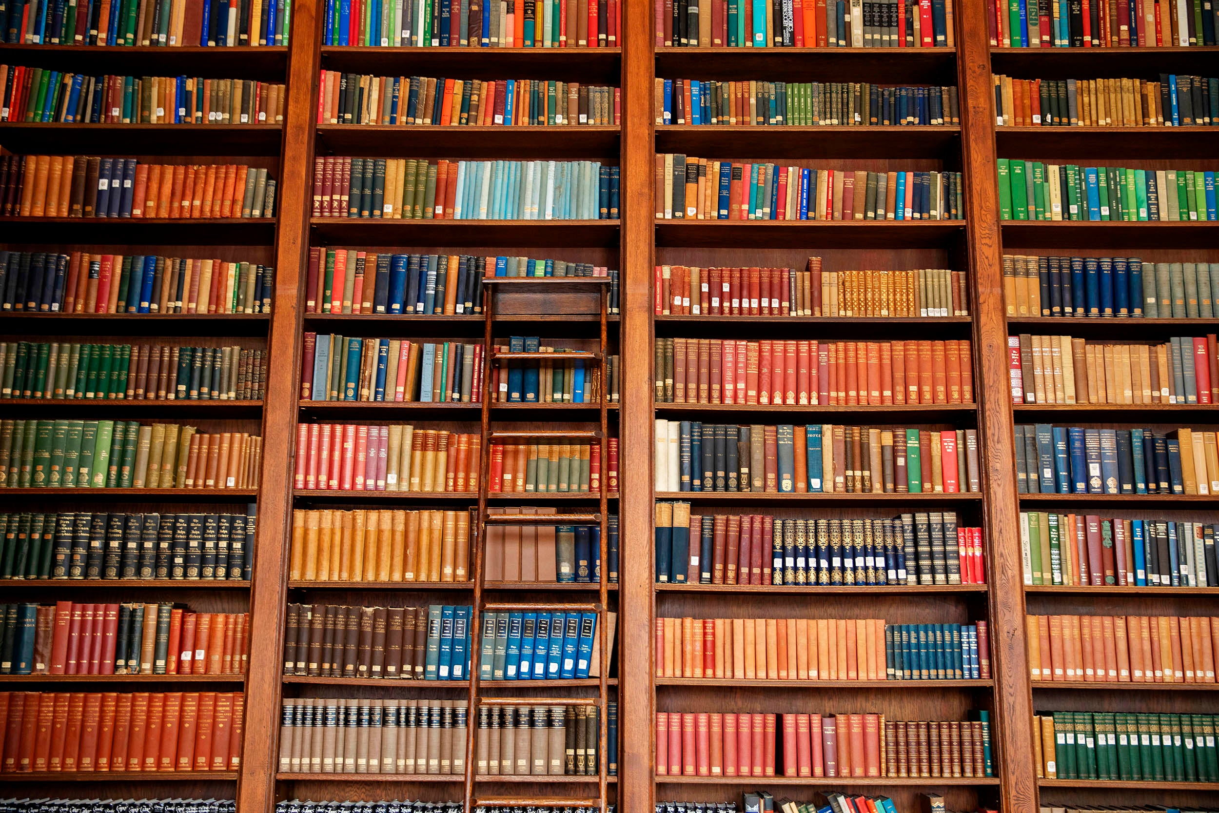 The Dunster House library features a rainbow of classics on its bookshelves.