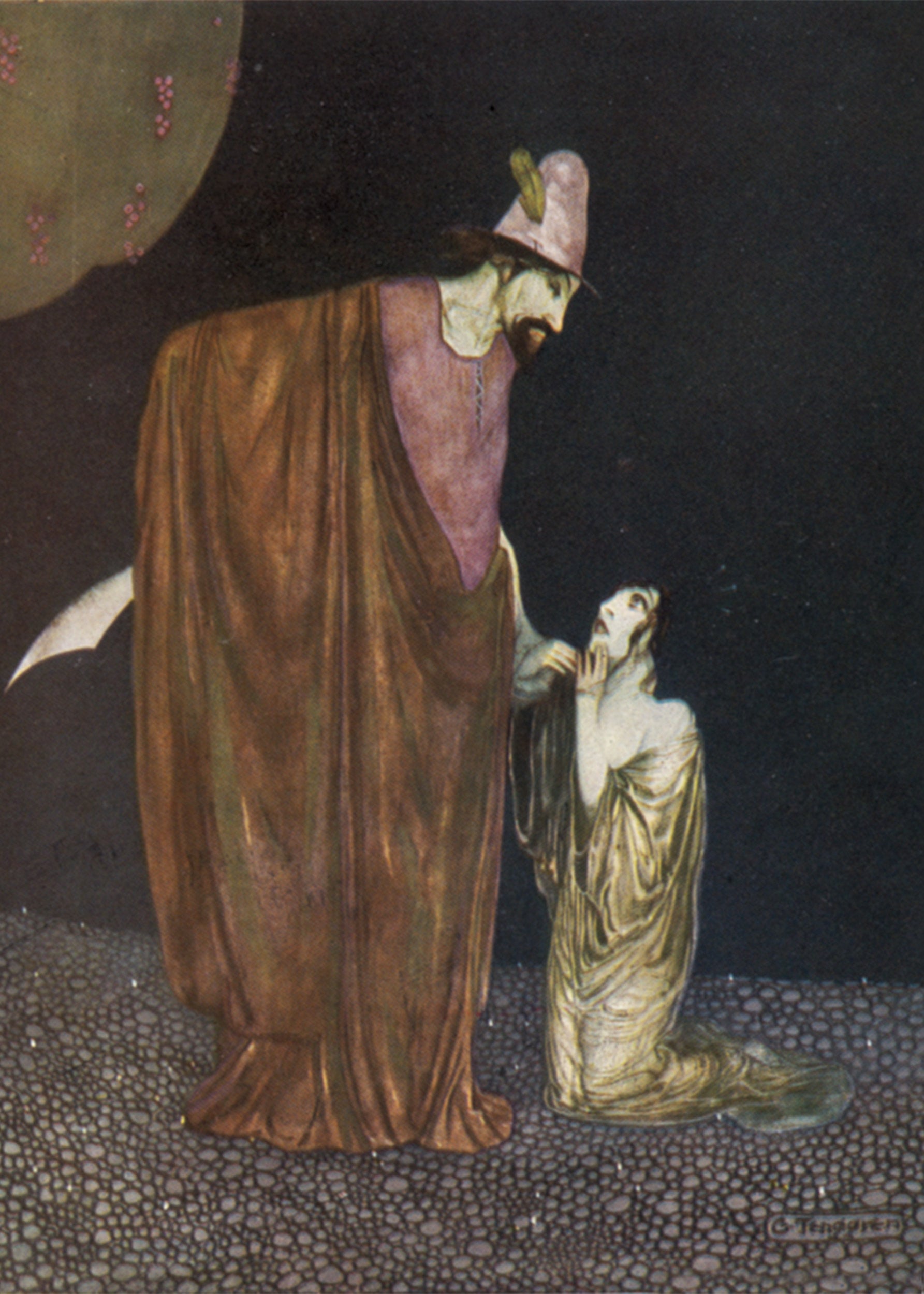 A 1923 illustration of Snow White and the hunter by Gustaf Tenggren.
