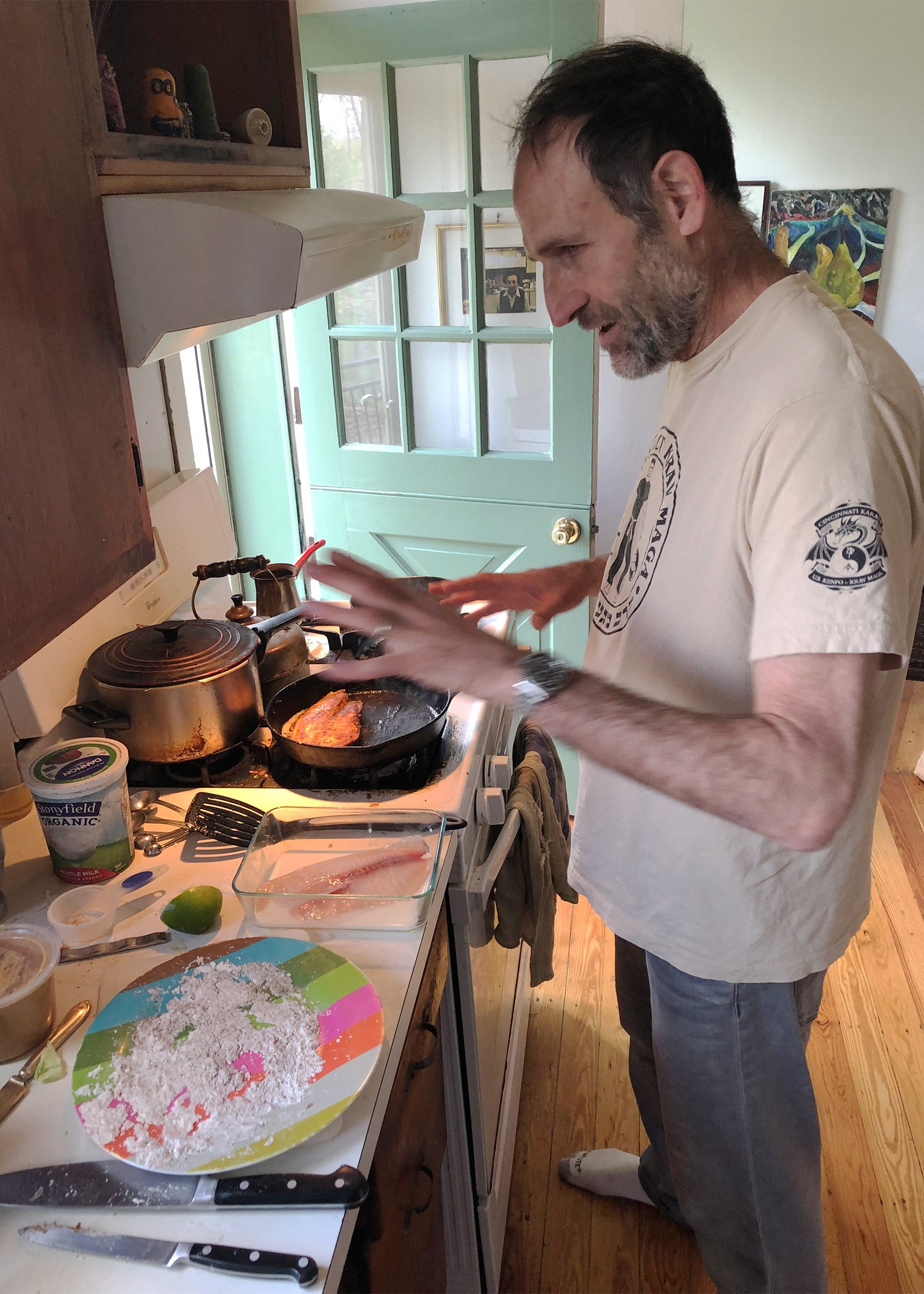 Uri Sella makes fish tacos.