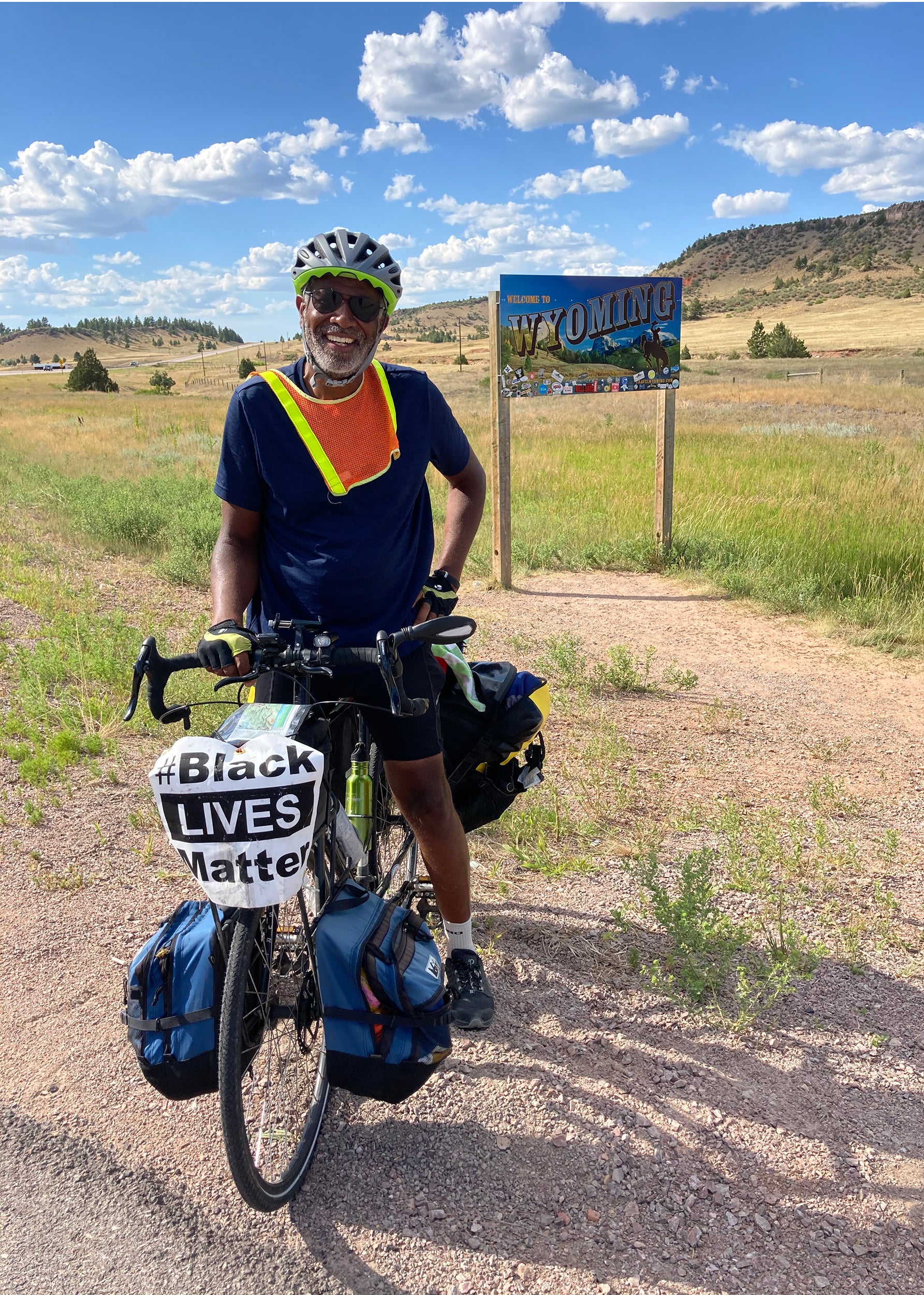 Scott Edwards on bike entering Wyoming.