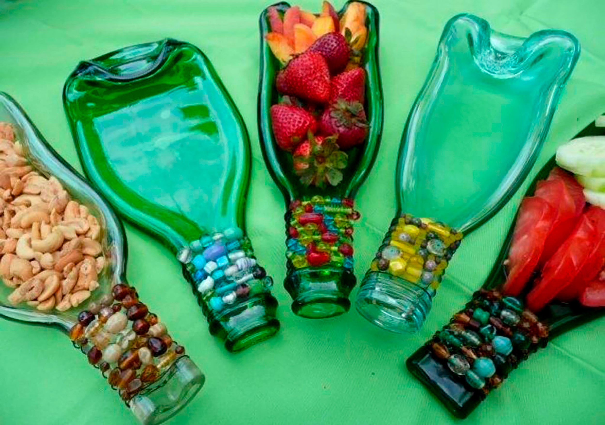 Recycled glass bottles.
