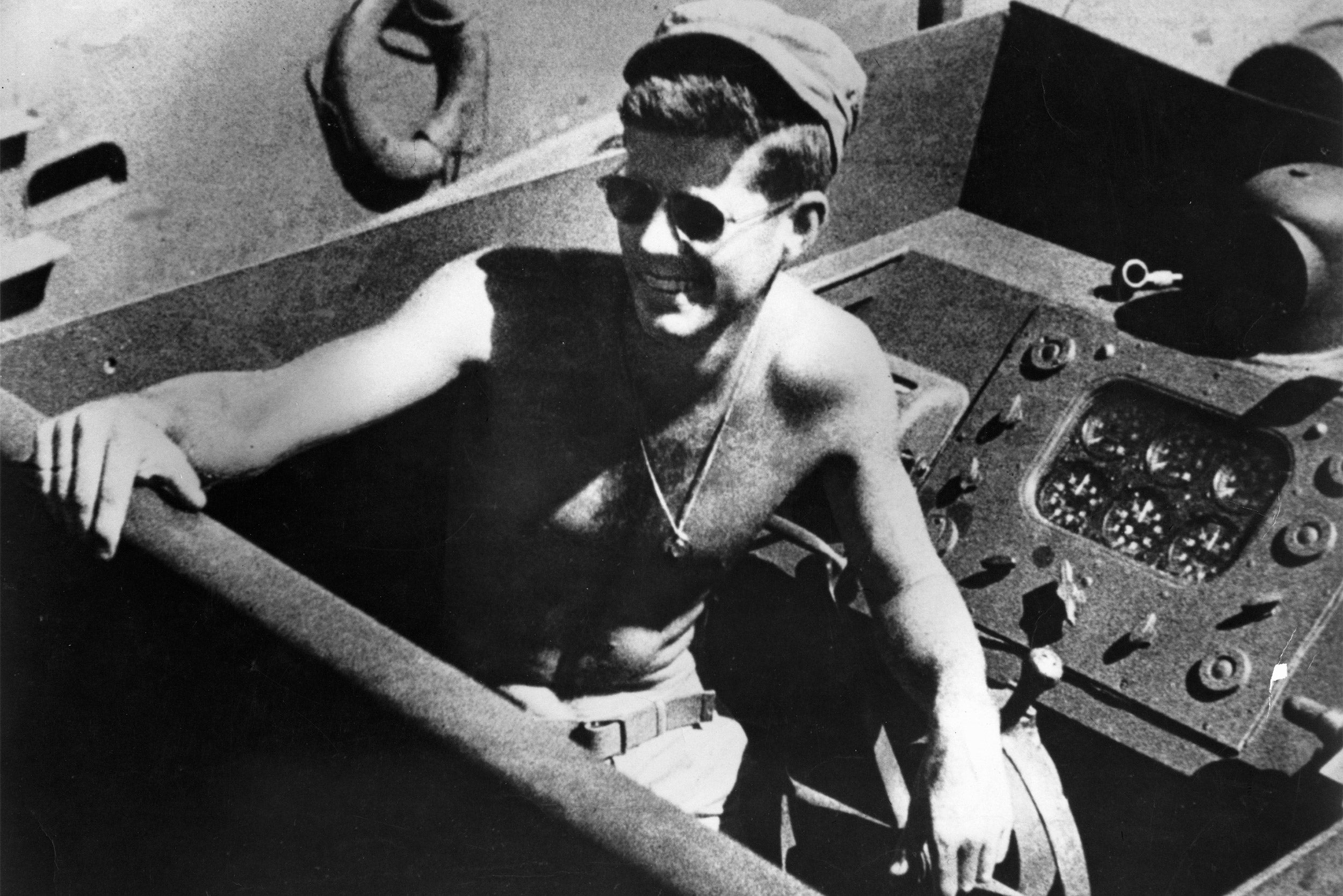 John F. Kennedy posed in boat PT 109.