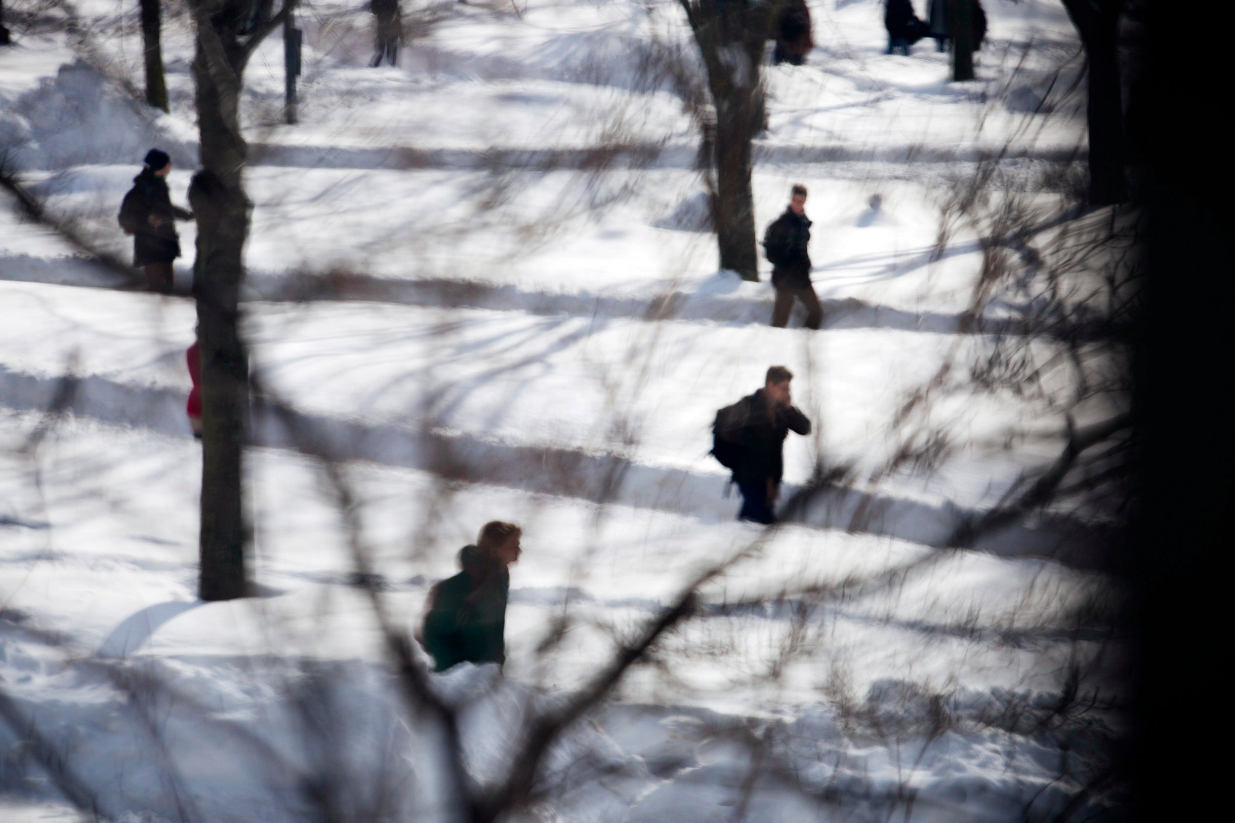 Students walking in snow.