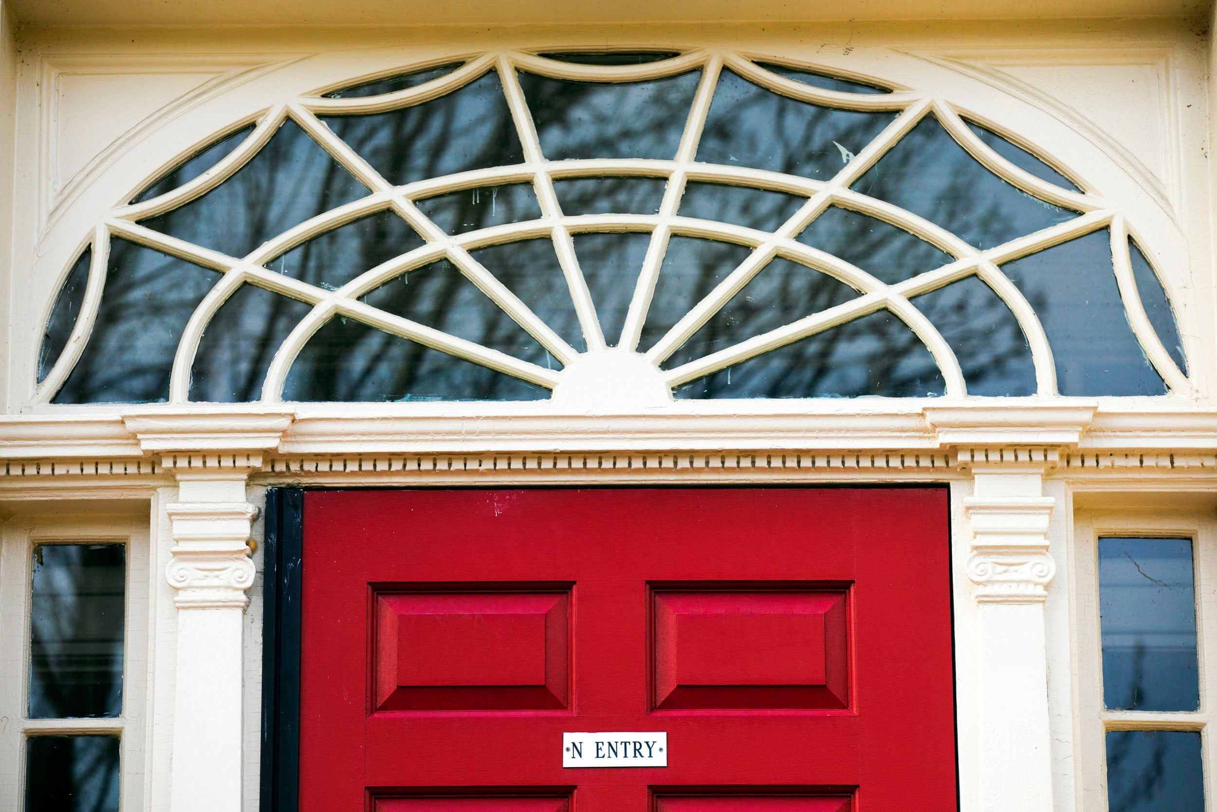 The red entrance to Cabot House is pictured.